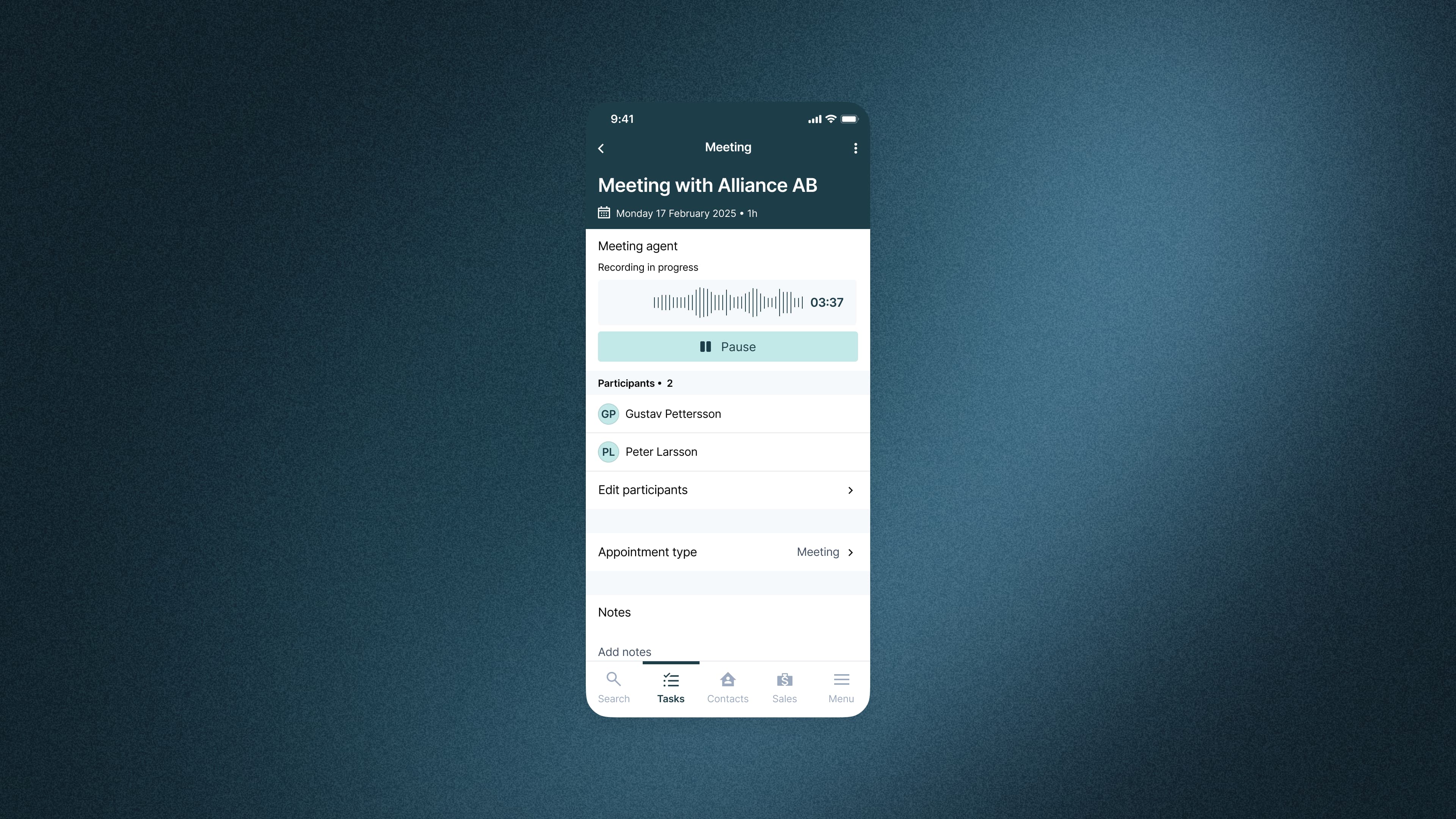 Meeting agent on the mobile app