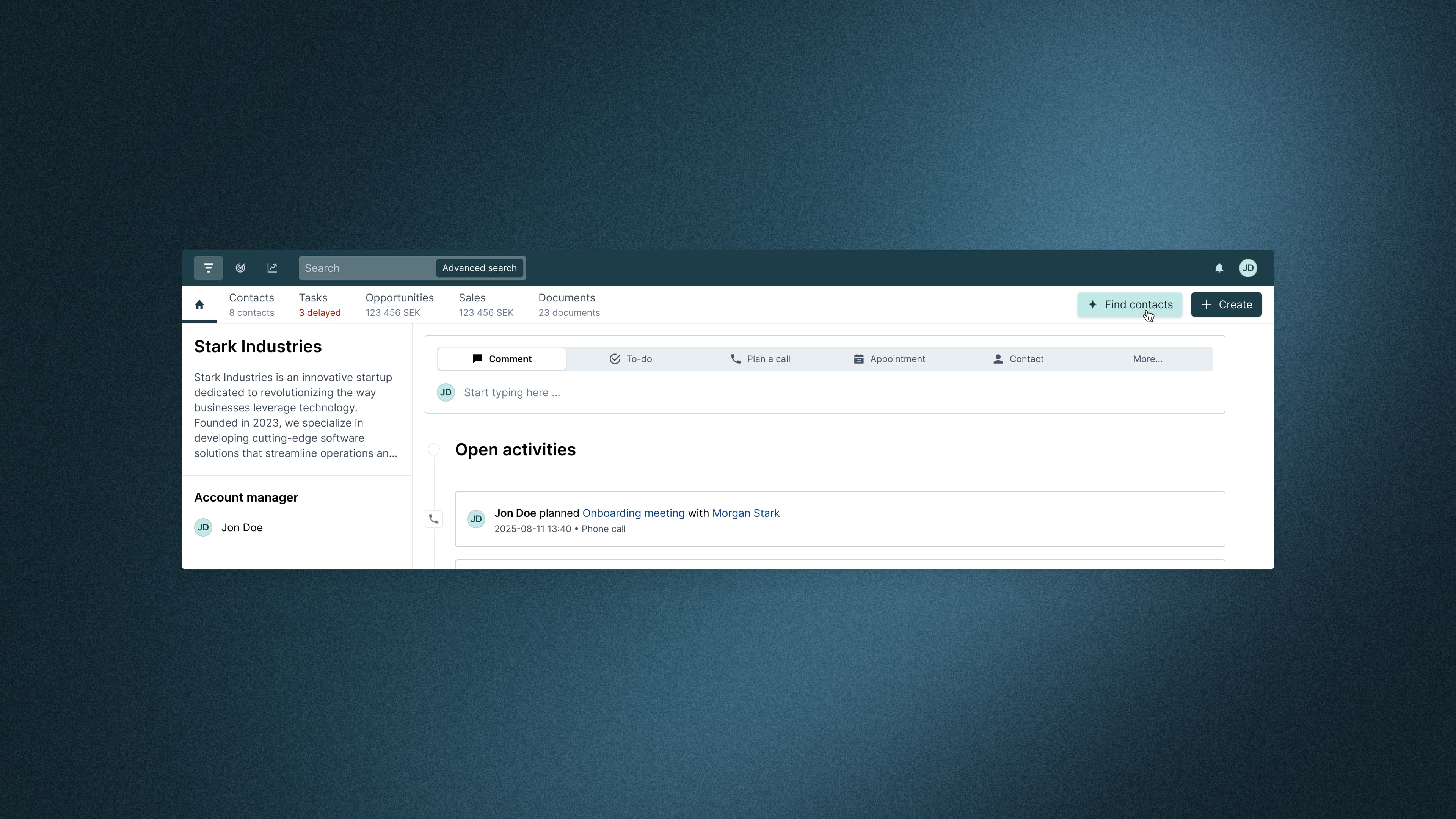 Prospecting agent on company page