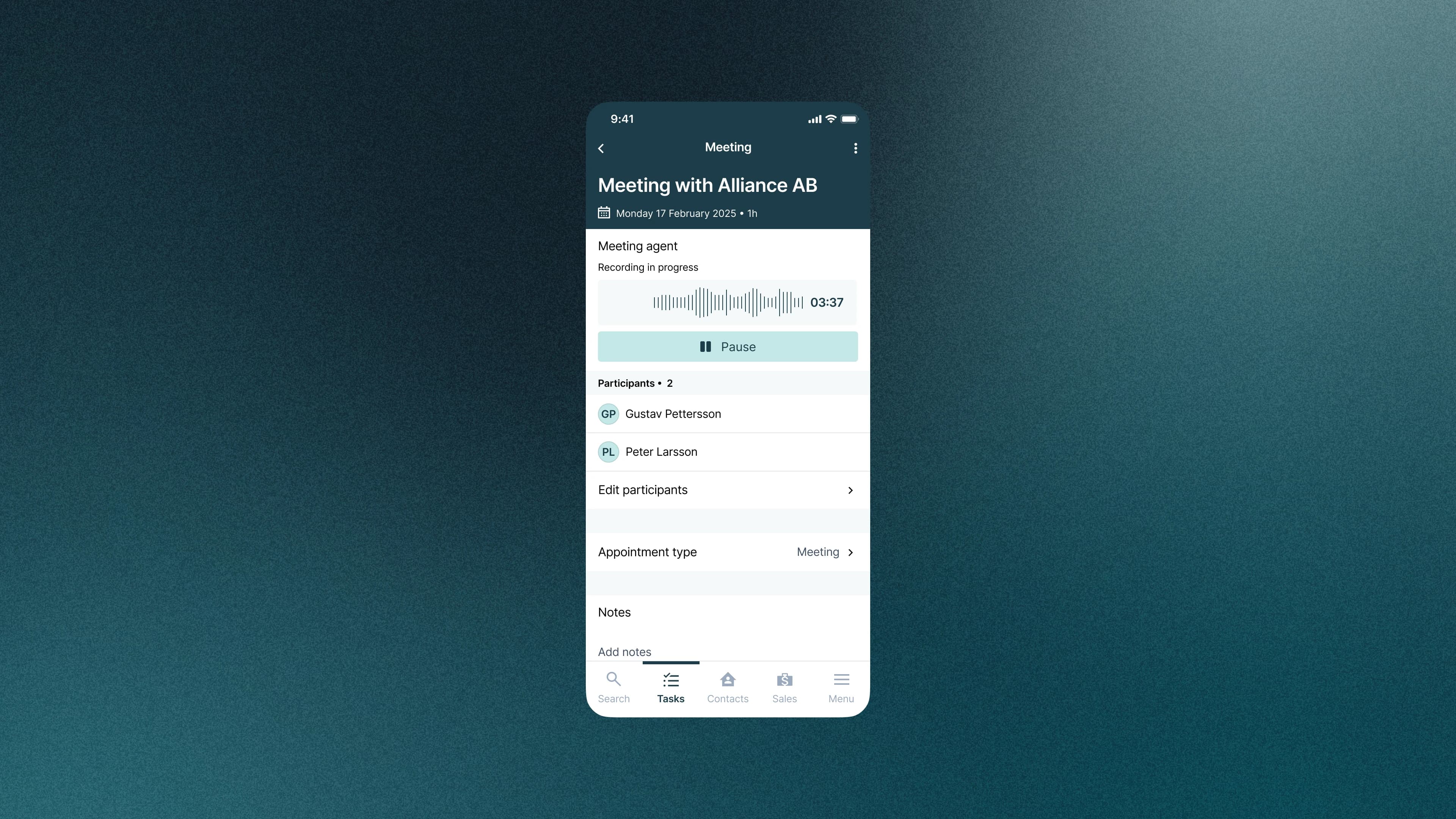 Meeting agent on the mobile app